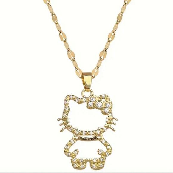 Gold Hello Kitty Hollow Zircon Necklace - Picture 7 of 11